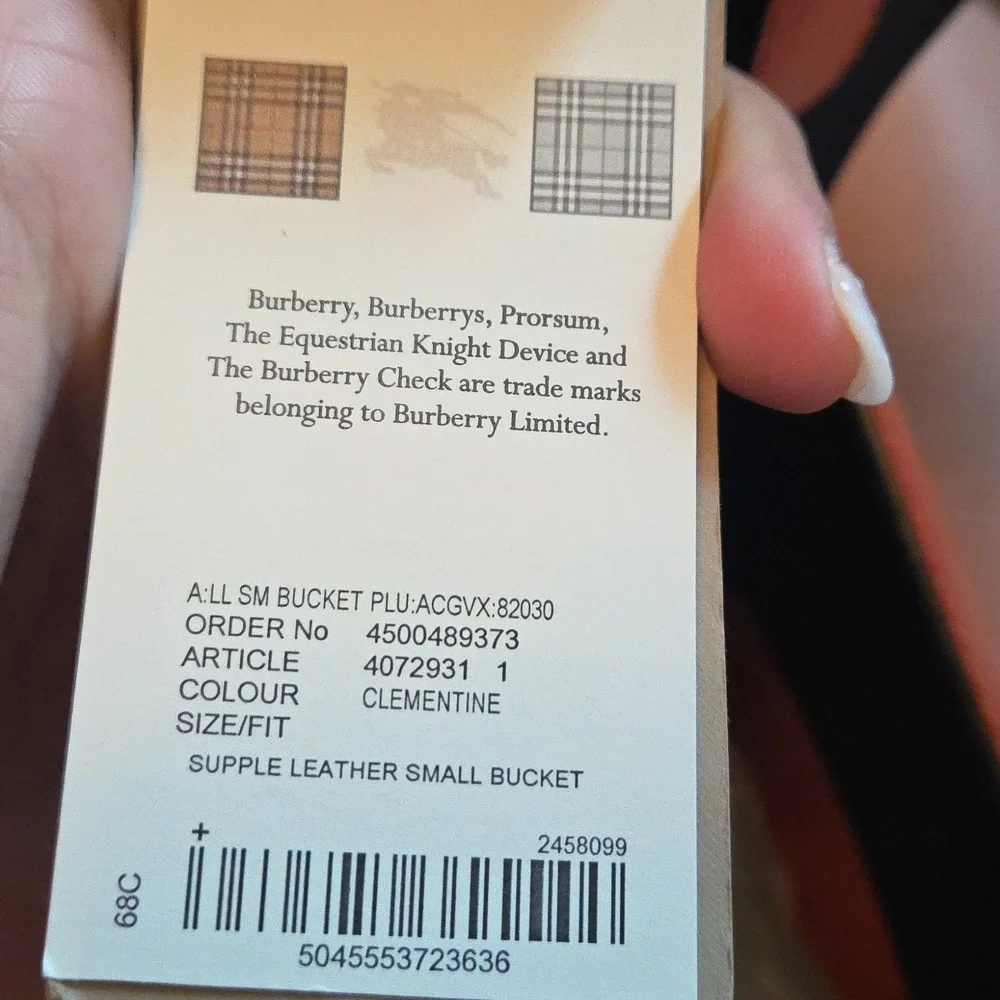 NWT Authentic Burberry Handbag Supple Calfskin Bucket Clementine - Picture 10 of 16